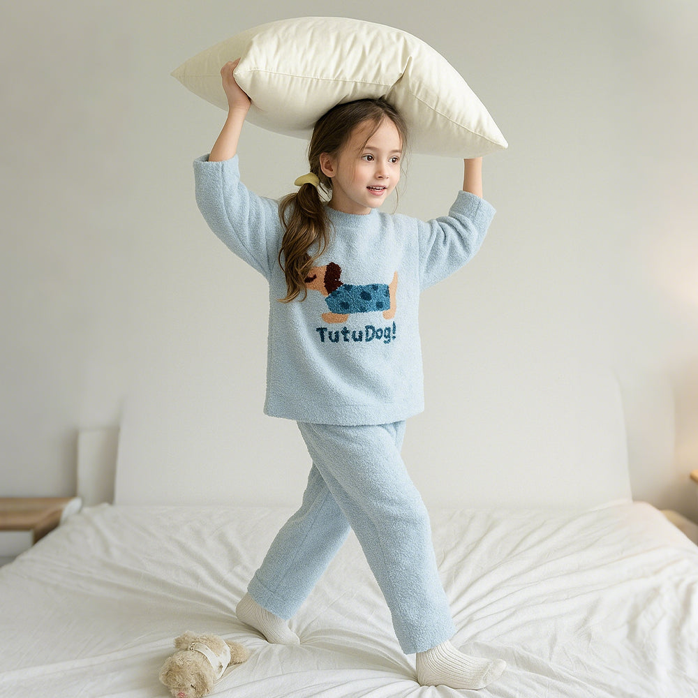 Girls Holiday Christmas Pajamas Soft Pink Sherpa Top with Striped Pants for Homewear