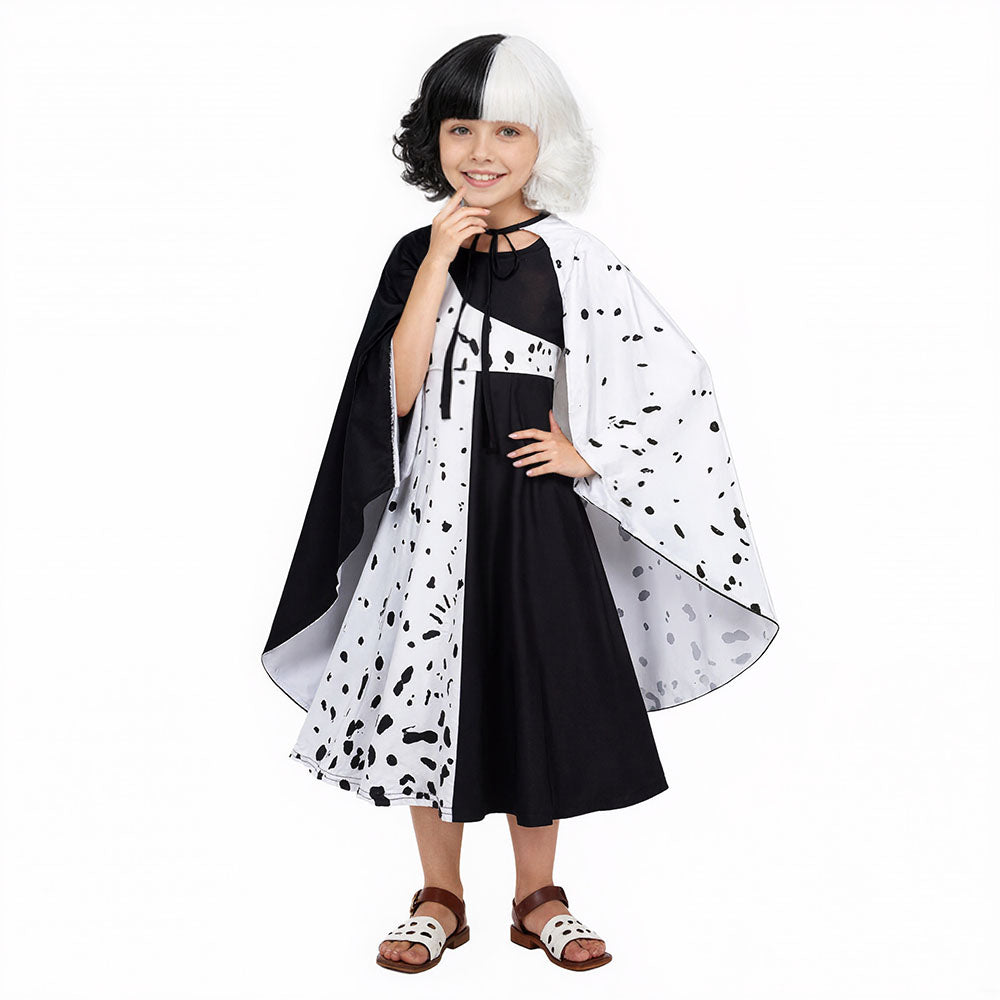 Kids Black/ White Costume Fashion Dress and Accessories Full Set Halloween Cosplay