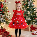 Girls Light Up Xmas Dress Red Cute Christmas Party Costume with Headband