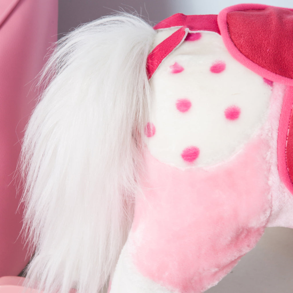 Kids Rocking Horse Pink Plush Ride On Toy with Realistic Sounds Holiday Gift