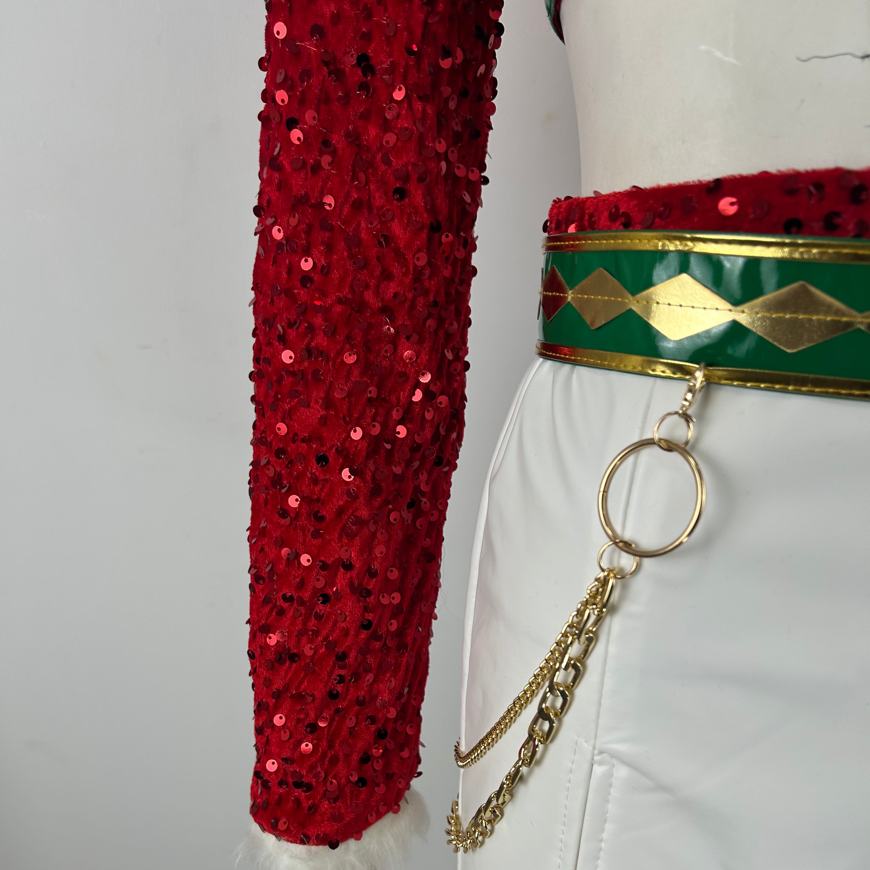 Xmas Pop Idol Costume Red Sequin Party Dress Unique Holiday Outfit