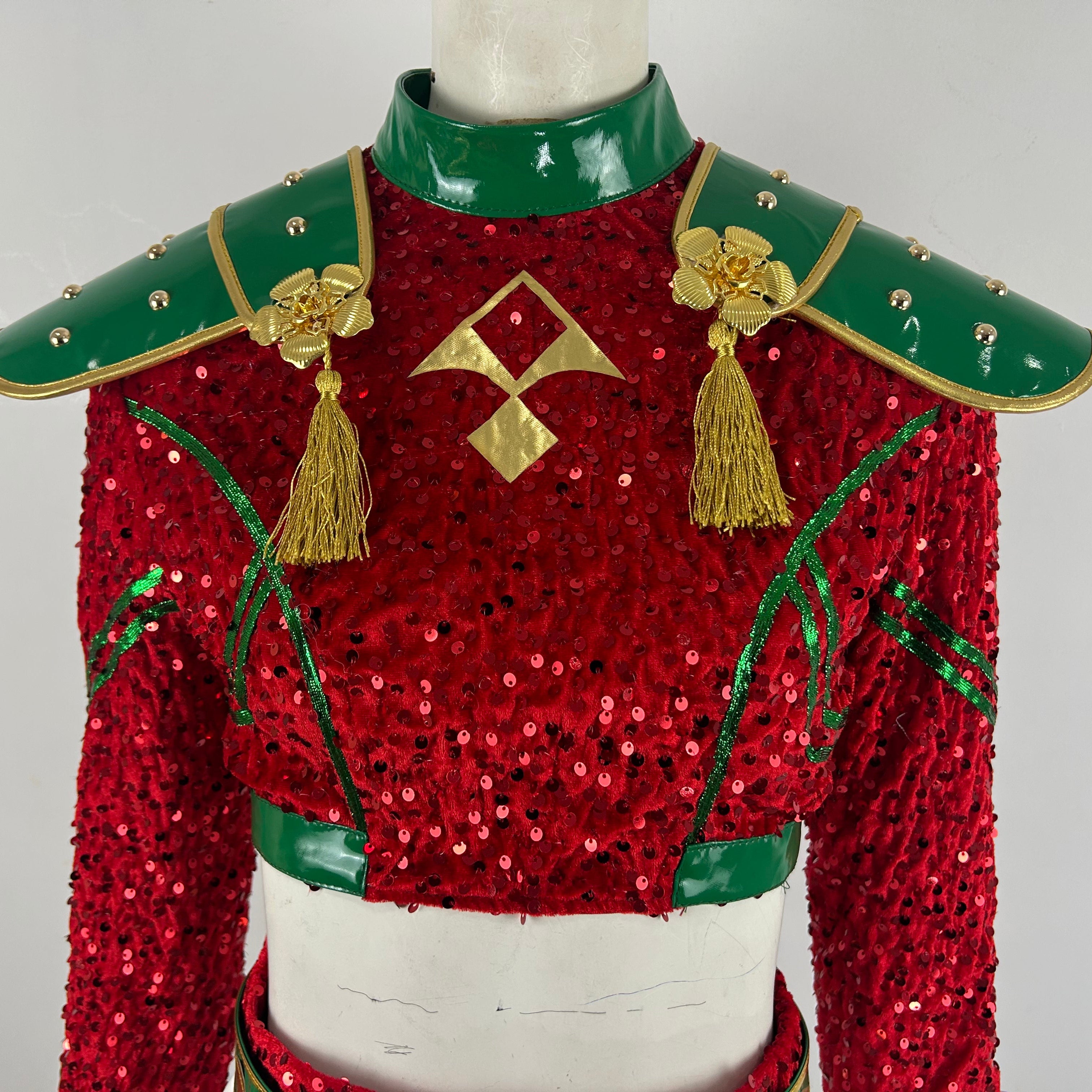 Xmas Pop Idol Costume Red Sequin Party Dress Unique Holiday Outfit