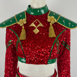 Xmas Pop Idol Costume Red Sequin Party Dress Unique Holiday Outfit