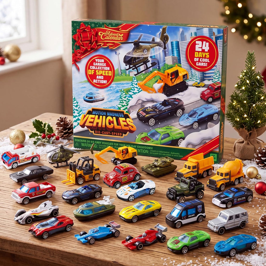 2026 Car Advent Calendar 24-Day Christmas Countdown Gift Box with Mini Toy Vehicles for Kids
