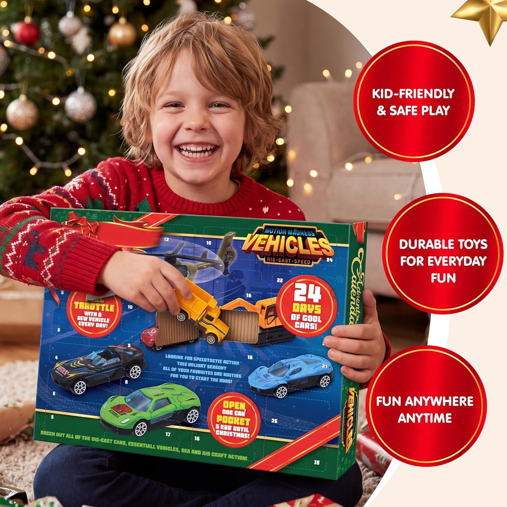 2026 Car Advent Calendar 24-Day Christmas Countdown Gift Box with Mini Toy Vehicles for Kids
