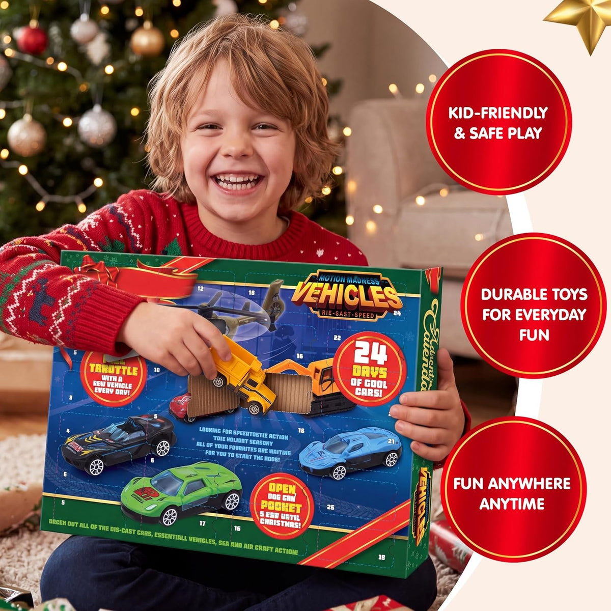 2026 Car Advent Calendar 24-Day Christmas Countdown Gift Box with Mini Toy Vehicles for Kids