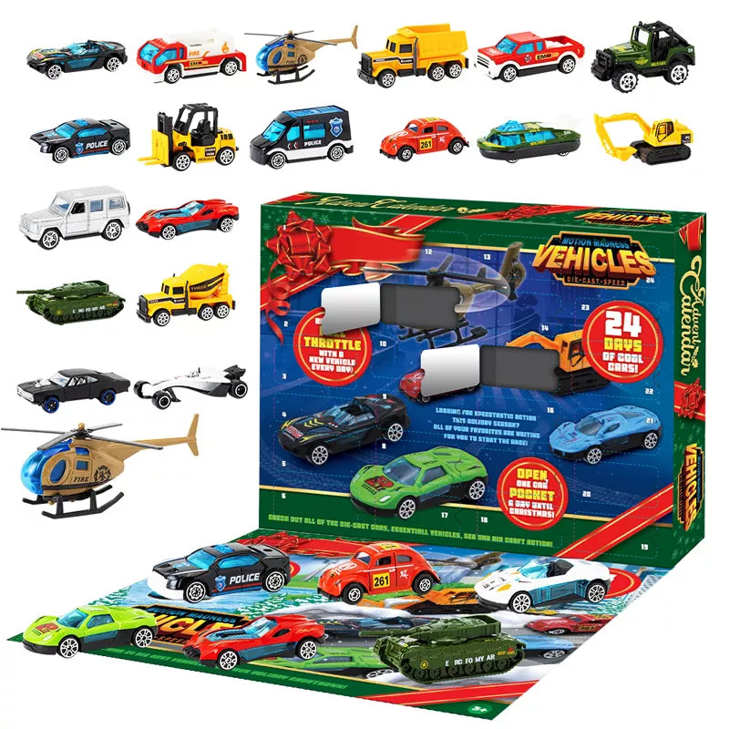 2026 Car Advent Calendar 24-Day Christmas Countdown Gift Box with Mini Toy Vehicles for Kids