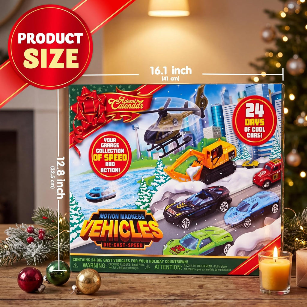 2026 Car Advent Calendar 24-Day Christmas Countdown Gift Box with Mini Toy Vehicles for Kids