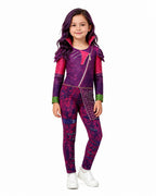 Kids Mal Costume Fashion Dress Up Jumpsuit Wig and Gloves for Halloween Carnival