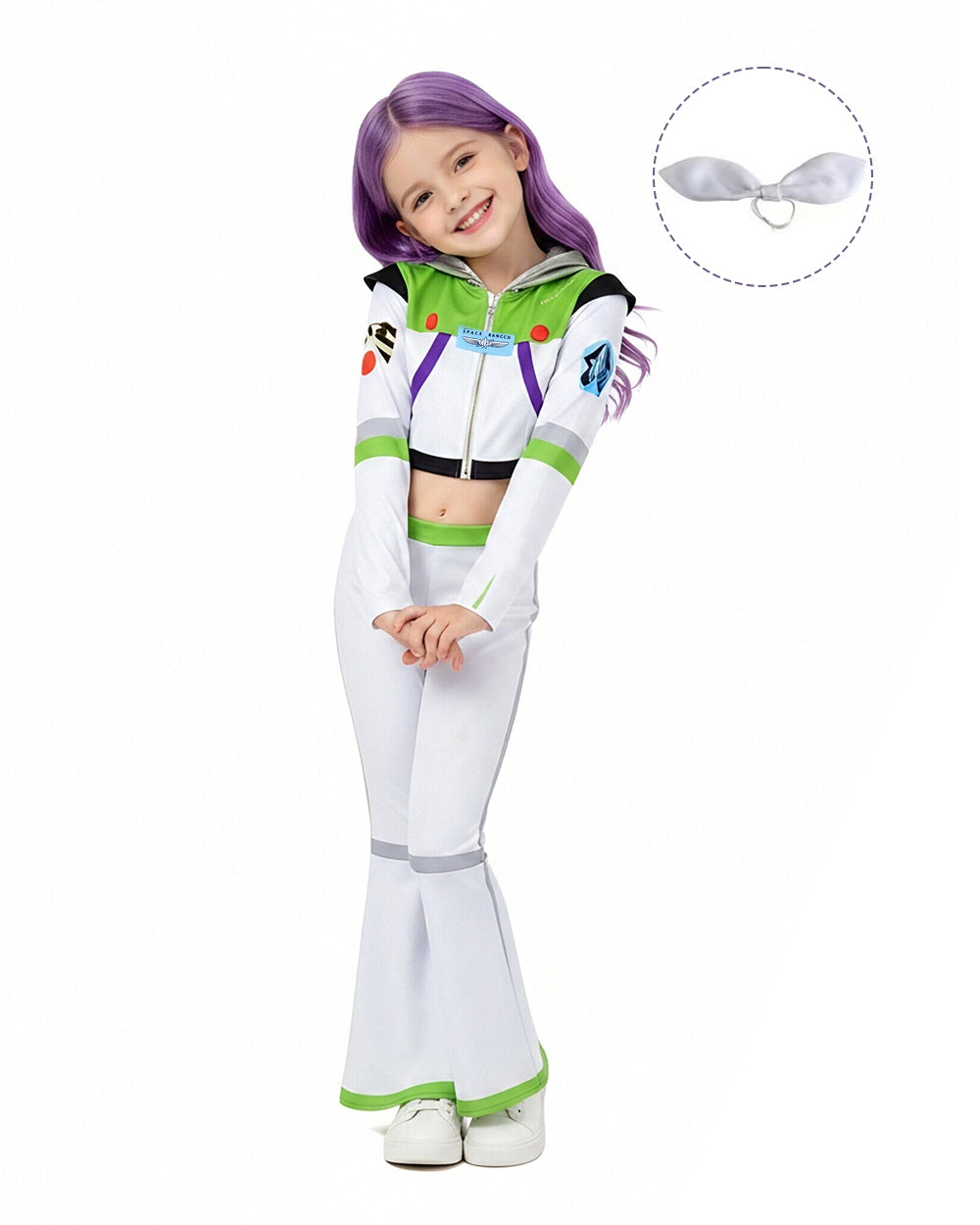 Girls Women Space Ranger Costume Green Cropped Jacket and Flare Pants Set for Halloween Carnival
