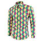 Men's Mardi Gras Outfit Purple Green and Yellow Print Shirt for Festival