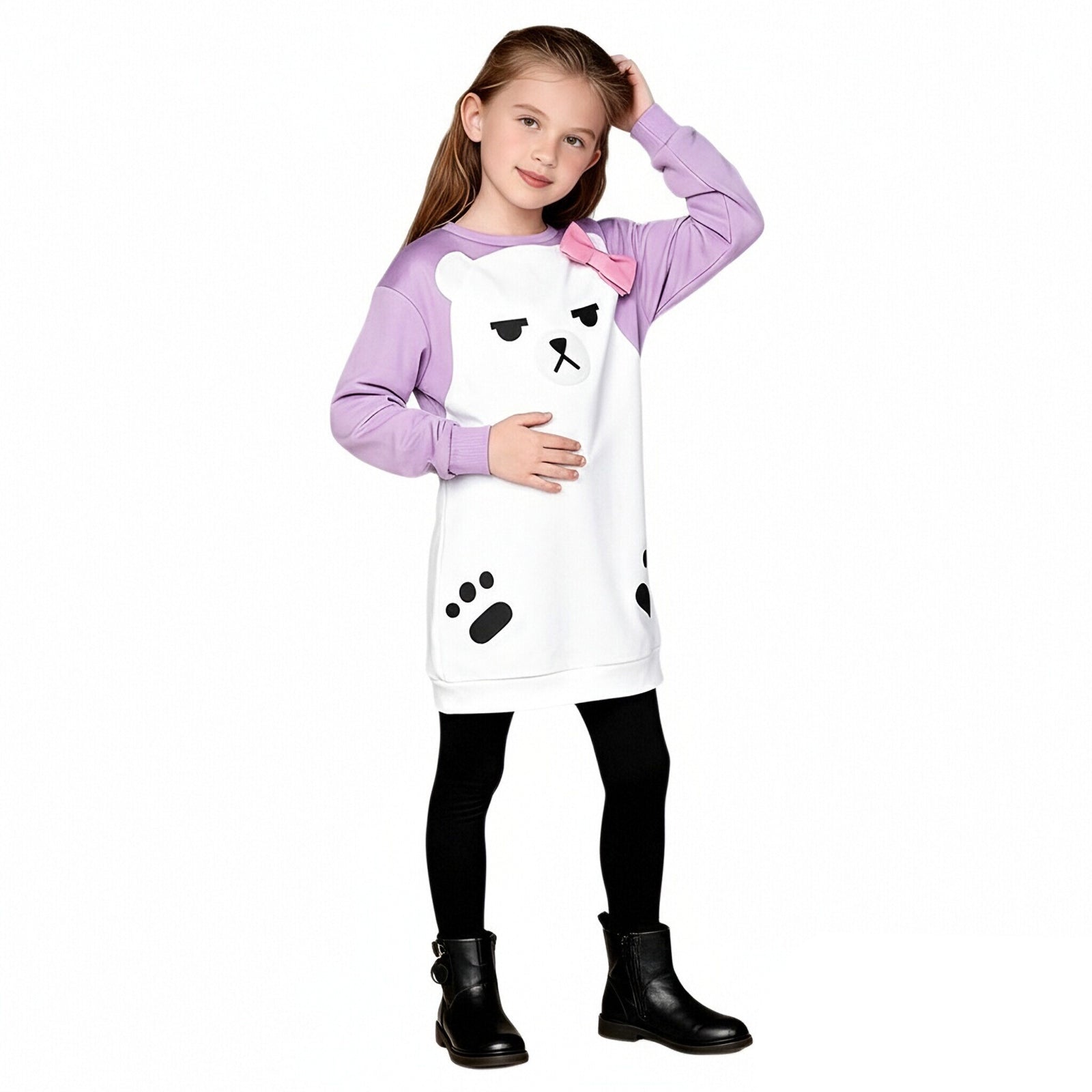 Girls Pop Star Dress Long Sleeve Oversized Longline Sweatshirt Dress Cute Idol Costume