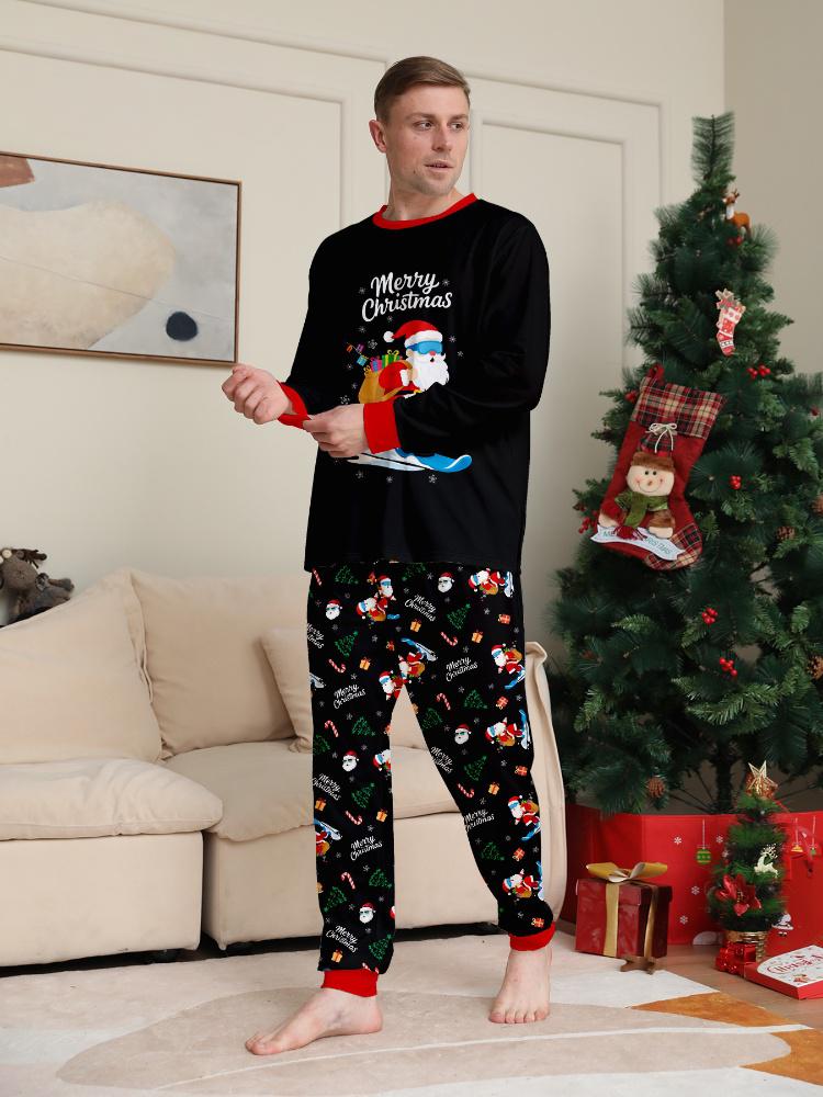 Matching Family Christmas Pajamas Black Unisex Sleepwear Xmas Outfits for Kids Adults
