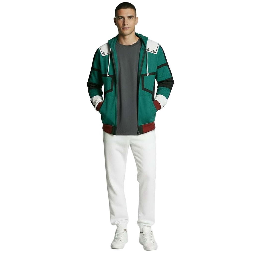 Adult Mirio Costume Hawks Hero Zip-up Hoodie Green Deku Sweatshirt for Cosplay