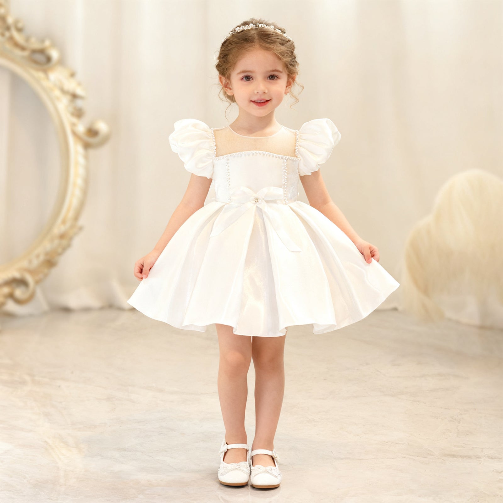 Toddler Christmas Party Dress Formal Puff Sleeve Xmas Smocked Green Costume for Girls