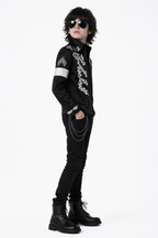 Pop Star Outfit Black Jacket Shirt and Pants 3pcs Suit for Kids Adults Halloween Cosplay Party