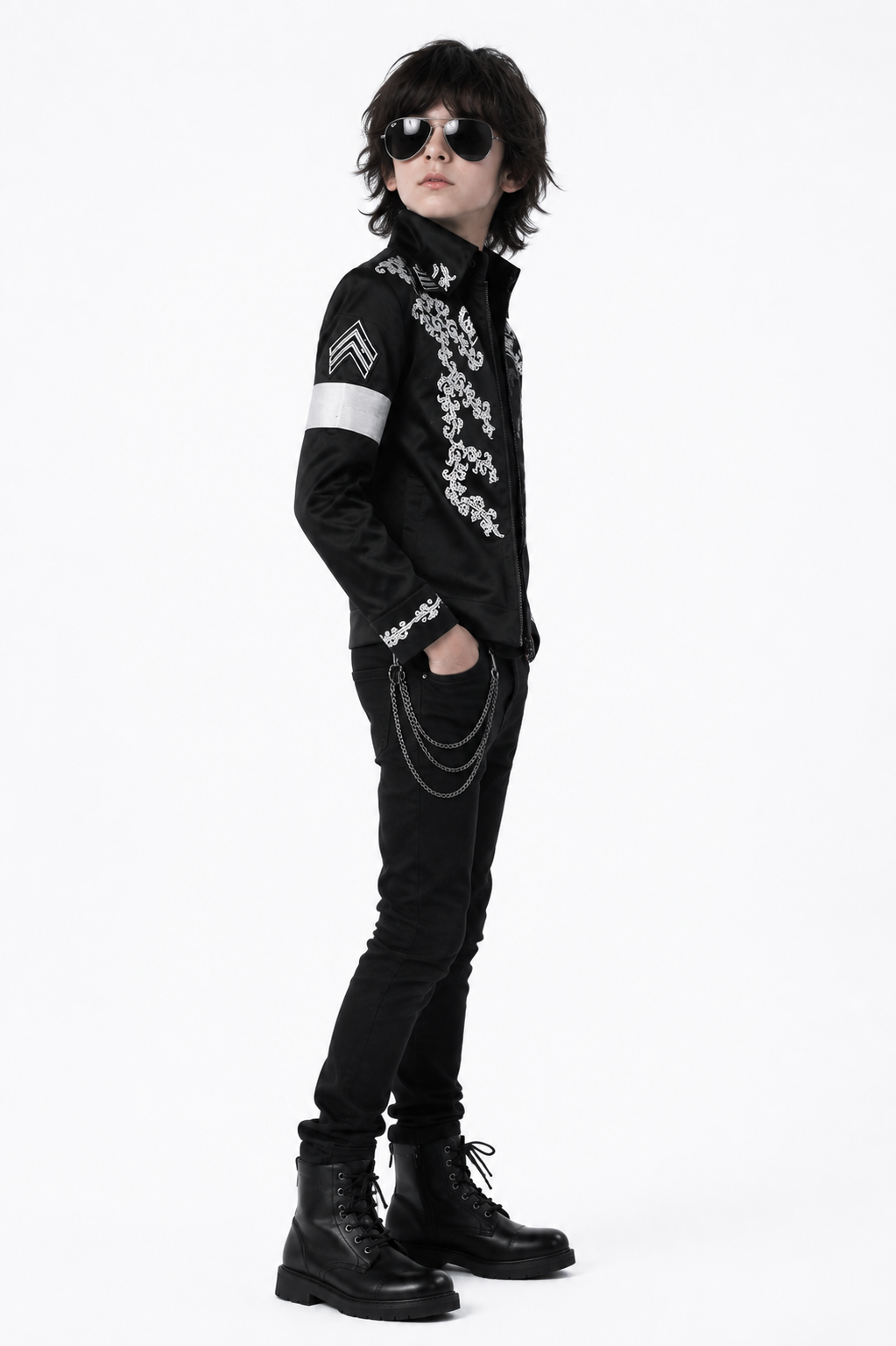 Pop Star Outfit Black Jacket Shirt and Pants 3pcs Suit for Kids Adults Halloween Cosplay Party