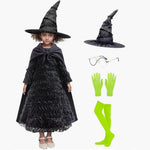 Girls Witch Costume Movie Musical Black Cosplay Witch Dress and Cape Outfit Set