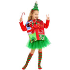 Kids Christmas Costume Unique Gift Box Tops with Hat Beard and Jumpsuit for Boys Girls