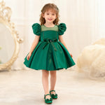 Toddler Christmas Party Dress Formal Puff Sleeve Xmas Smocked Green Costume for Girls