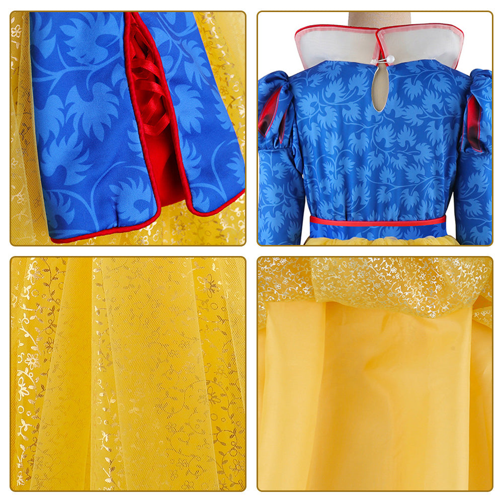 Kids Princess Dress Puff Long Sleeve Ball Gown Dress with Crown for Cosplay