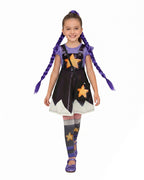 Horror Game Doll Outfit Purple Flutter Sleeves Dress Bag with Leggings for Themed Event