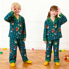 Kids Christmas Pajamas Unisex Green Long Sleeve Button Down Loungewear Plaid Xmas Jammies