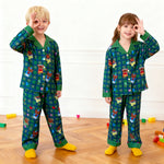 Kids Christmas Pajamas Unisex Green Long Sleeve Button Down Loungewear Plaid Xmas Jammies