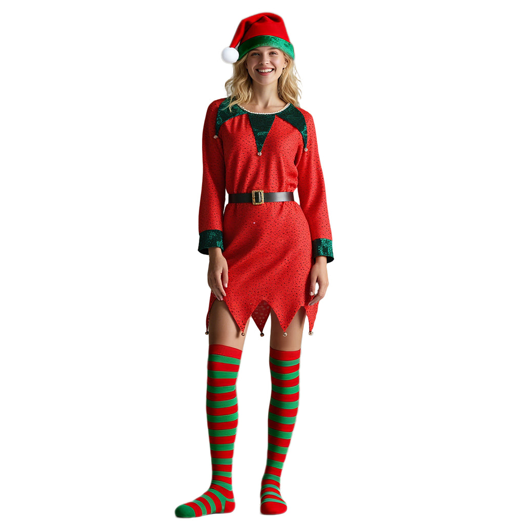 Elf Costume for Kids Toddler Sequins Christmas Outfit with Tinkle Bells for Girls