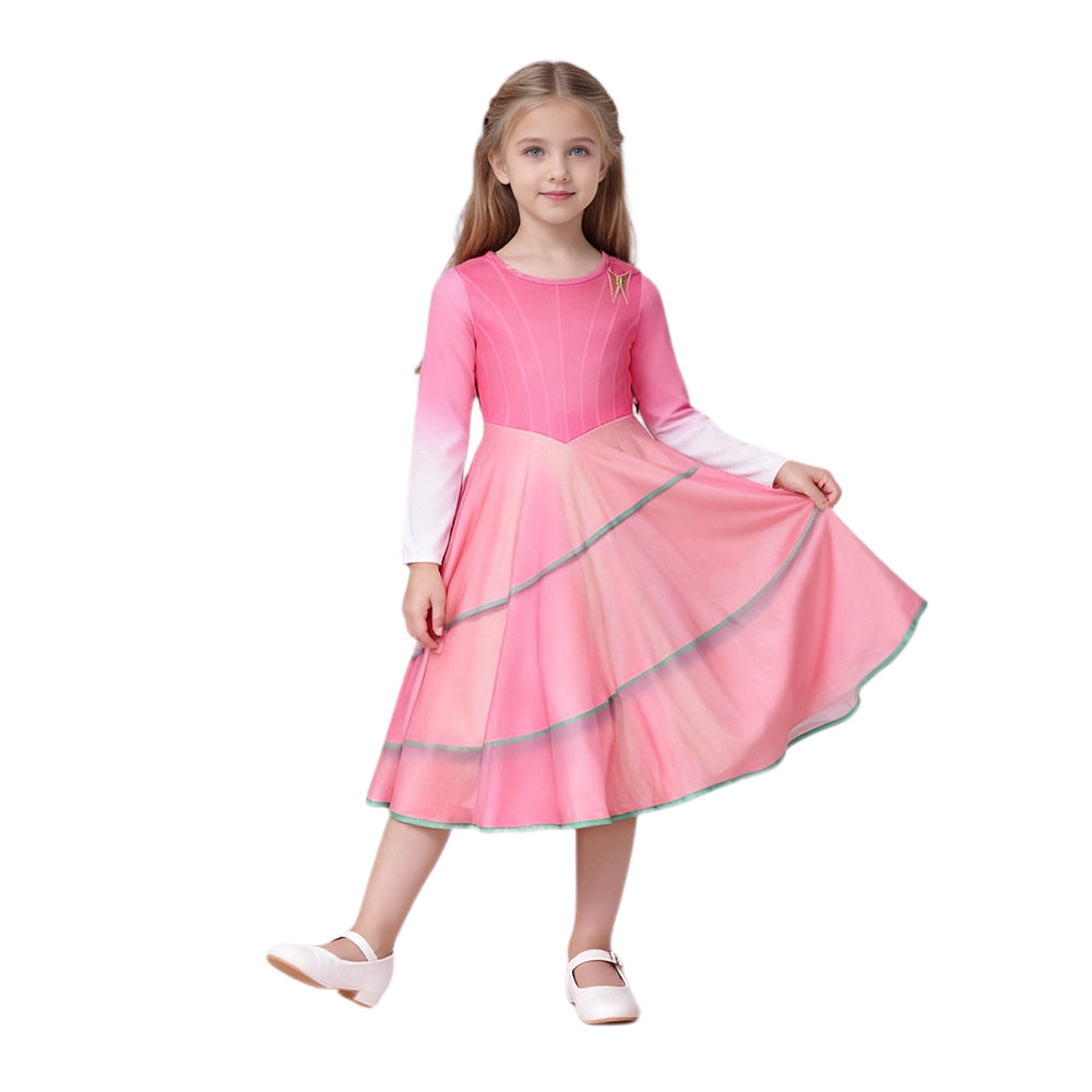 Girls Good Witch Costume Pink Long Sleeve Dress with Fitted Bodice for Themed Party