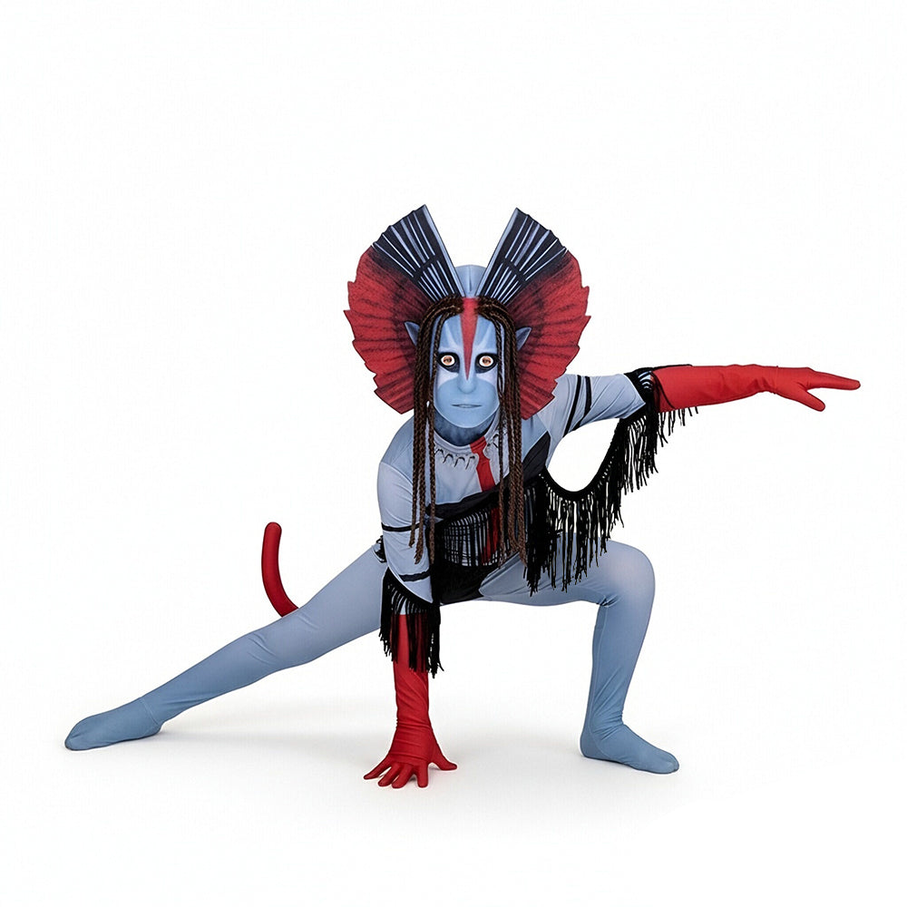 Varang Costume Ash Clan Leader Na'vi Long Tailed Jumpsuit with Headdress for Cosplay