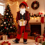 Boys Santa Costume Red Overcoat Pants Hat and Vest 4pcs Suit for Christmas Party