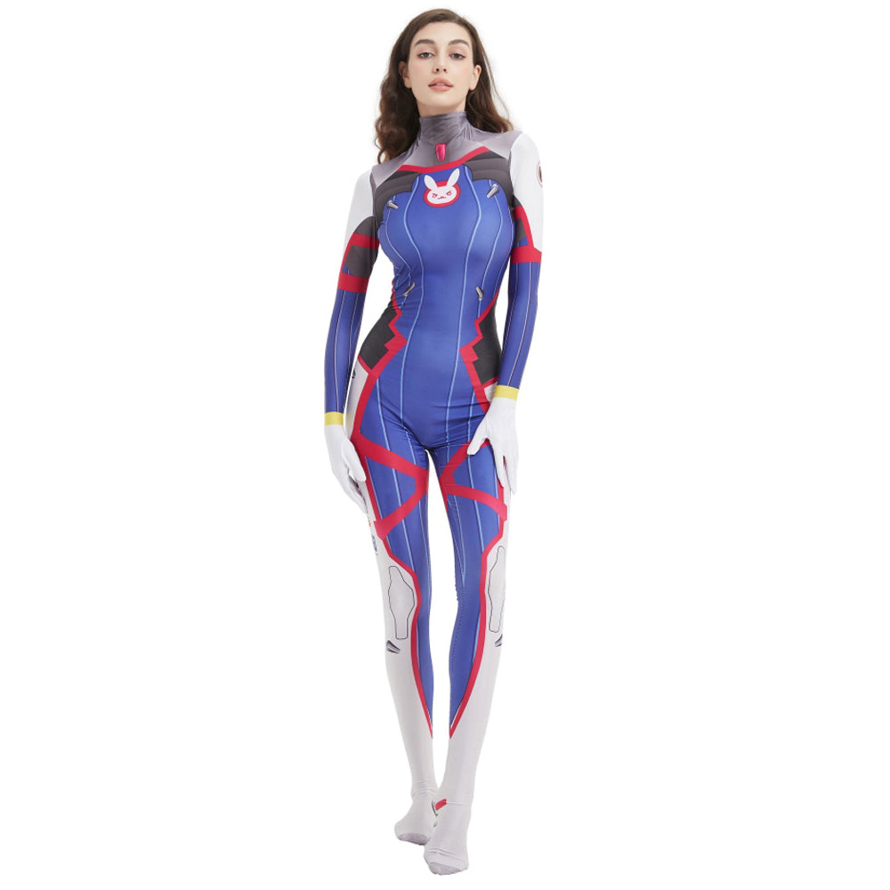 Women D.VA Cosplay Costume Blue Hana Song Jumpsuit OW Game Bodysuit