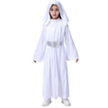 Girls Leia Costume Princess Hooded White Dress with Belt for Halloween Carnival