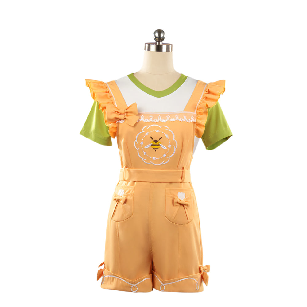 Adult Yellow Short-sleeved Overalls T-shirt Suspender Shorts Suit for Daily Wear