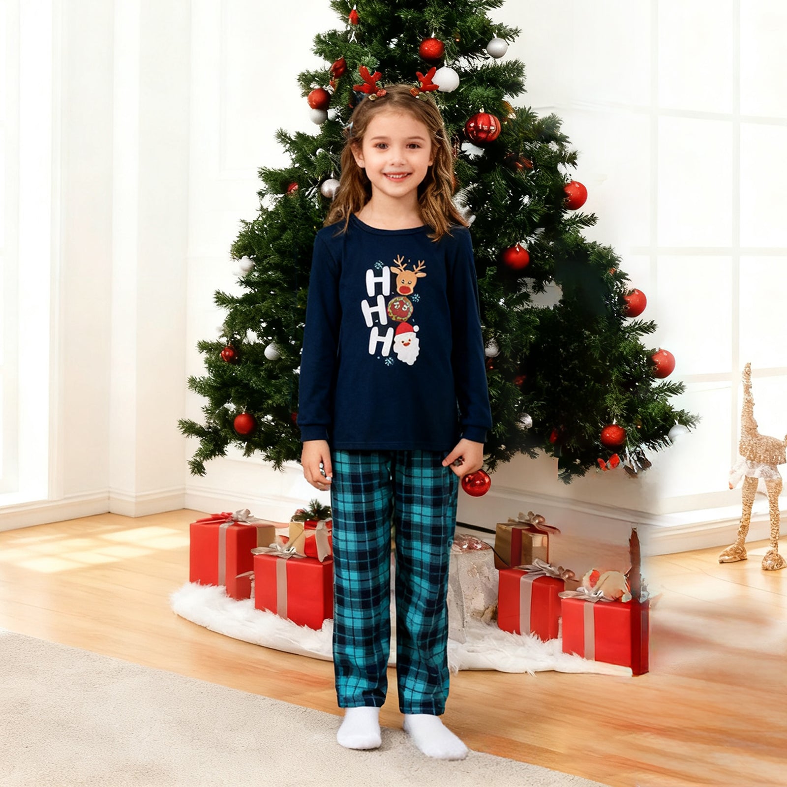 Family Matching Pajamas Set Christmas Navy Plaid Sleepwear for the Whole Family