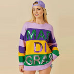 Ladies Mardi Gras Costume Color Blocked Sweater for Tuesday Carnival Party