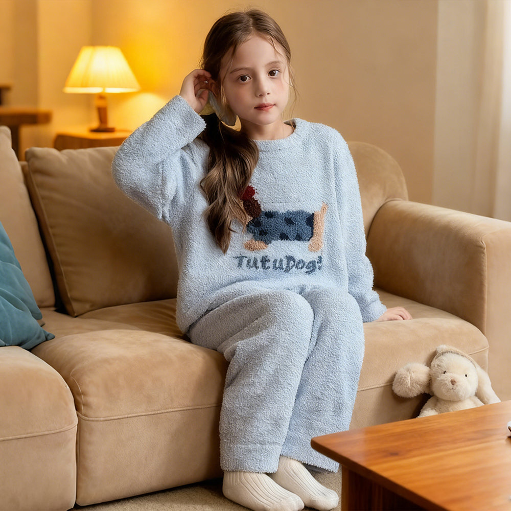 Girls Holiday Christmas Pajamas Soft Pink Sherpa Top with Striped Pants for Homewear