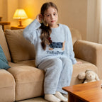 Girls Holiday Christmas Pajamas Soft Pink Sherpa Top with Striped Pants for Homewear