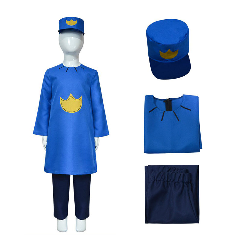 Kids Adults Dog Police Man Costume Blue Tops Pants and Hat for Cosplay