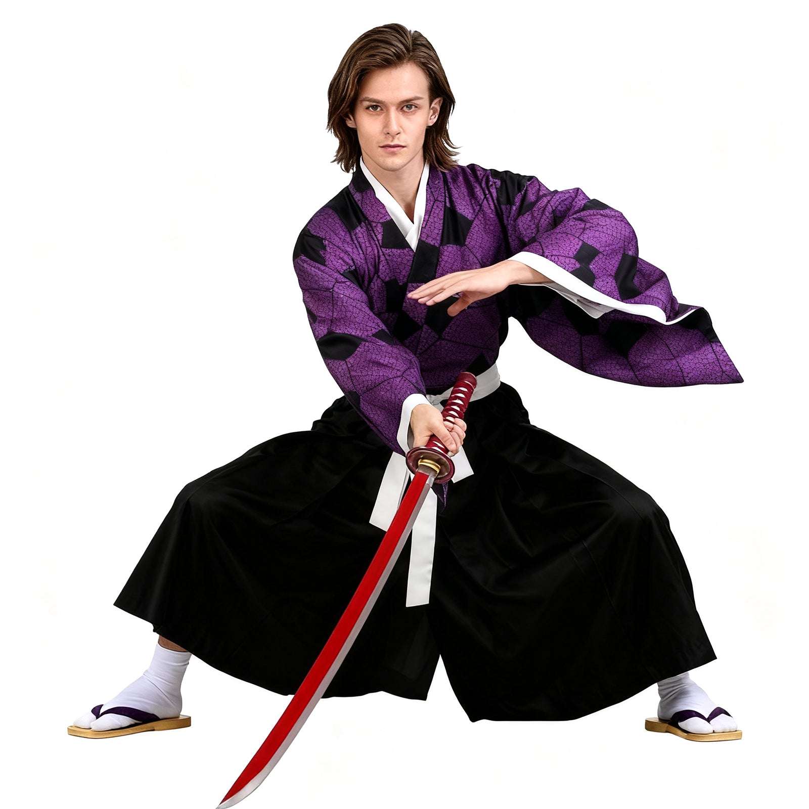 Adult Kokushibo Costume Kimono Outfit Uniform Set for Halloween Party