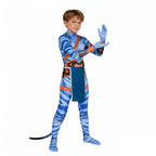 Jake Sully Costume Spandex Na'vi Outfit Blue Jumpsuit with Tail and Apron Set