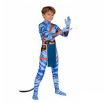 Jake Sully Costume Spandex Na'vi Outfit Blue Jumpsuit with Tail and Apron Set