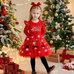 Girls Light Up Xmas Dress Red Cute Christmas Party Costume with Headband