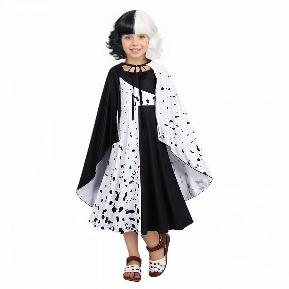 Kids Black/ White Costume Fashion Dress and Accessories Full Set Halloween Cosplay