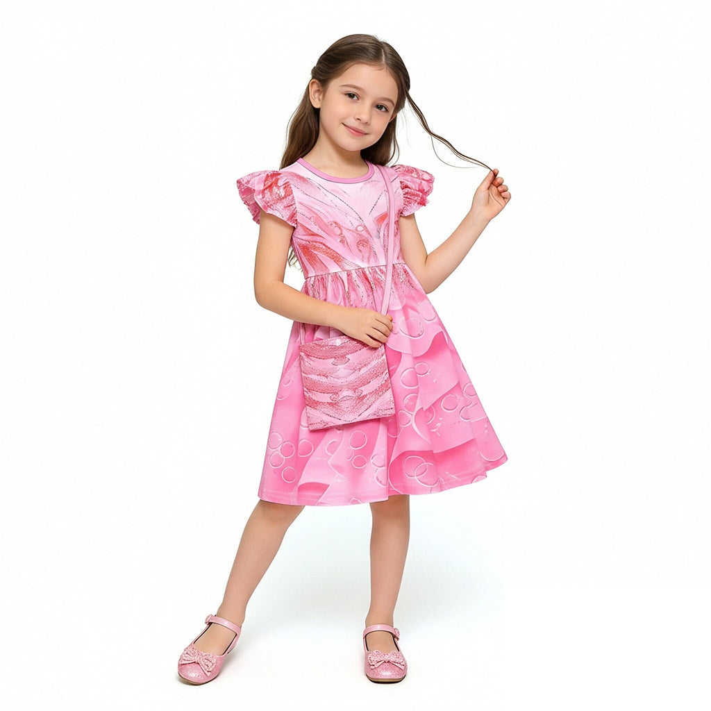 Kids Glinda Pink Dress and Bag The Good Witch Cosplay Outfit for Dress Up Party