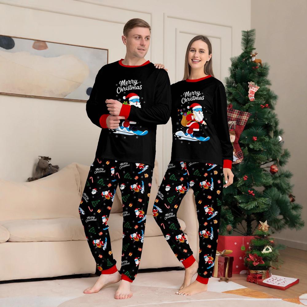 Matching Family Christmas Pajamas Black Unisex Sleepwear Xmas Outfits for Kids Adults