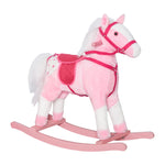 Kids Rocking Horse Pink Plush Ride On Toy with Realistic Sounds Holiday Gift