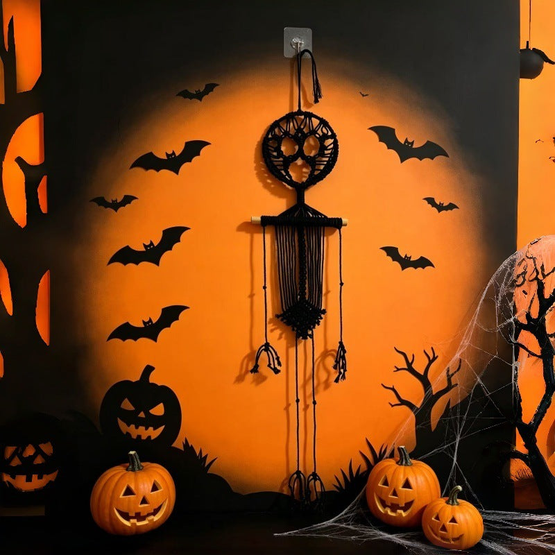 2pcs Halloween Decoration Skeleton Skull Macrame Wall Hanging Cotton Rope Boho Wall Art Decor