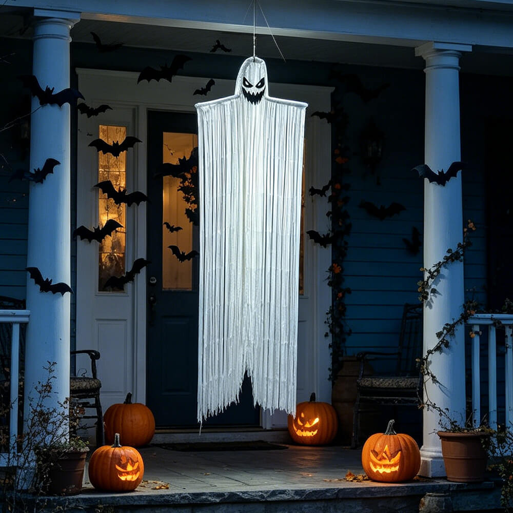 2pcs Halloween Decoration Tassel Ghost Ornaments with two Different Faces for Outdoor and Indoor Decor